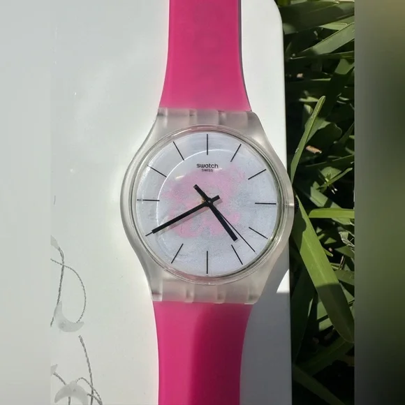 Swatch Pink Strap Clear Case Watch - Picture 3 of 4
